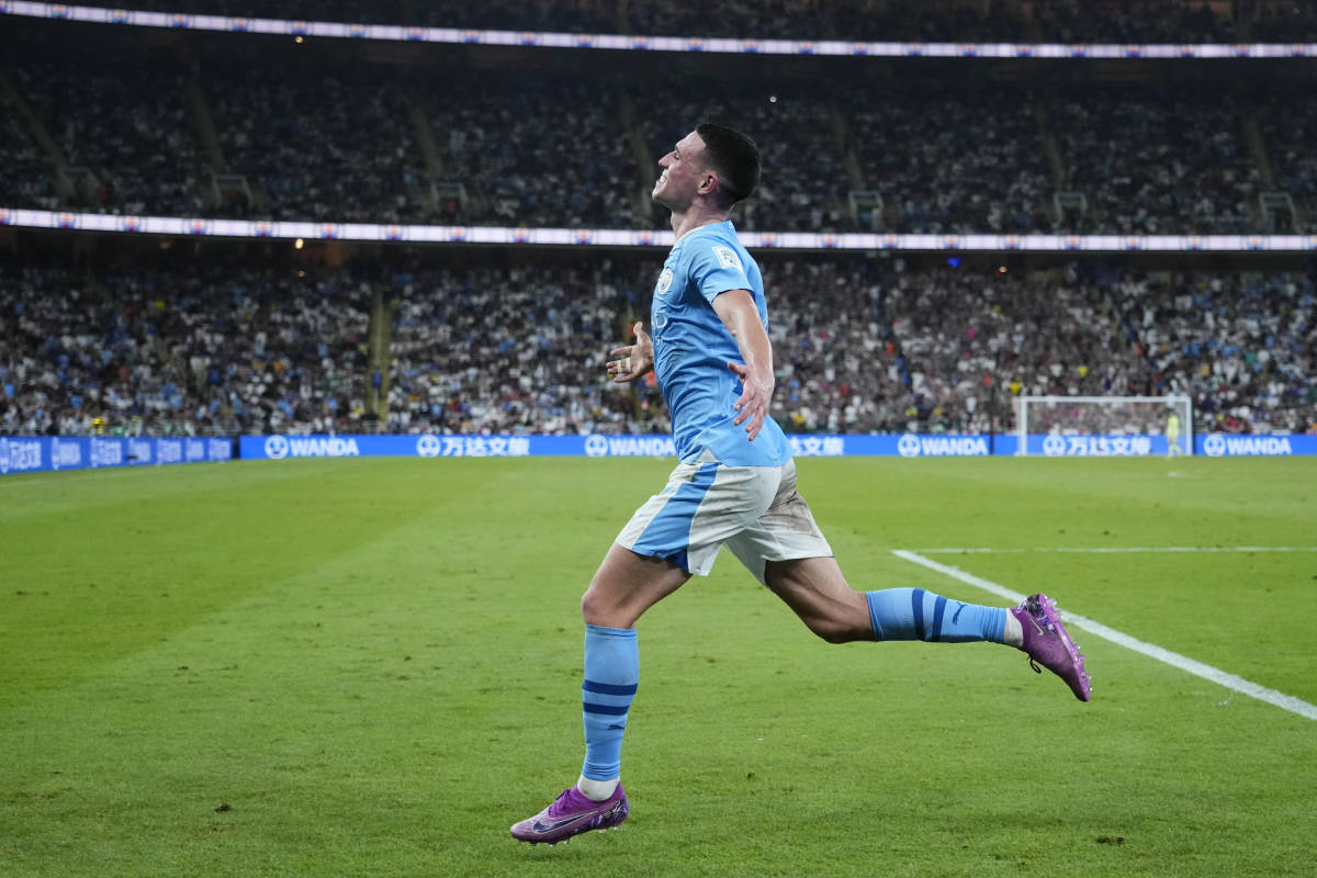 Phil Foden pictured celebrating after scoring for Manchester City during a 4-0 win over Fluminense in the 2023 FIFA Club World Cup final in Saudi Arabia