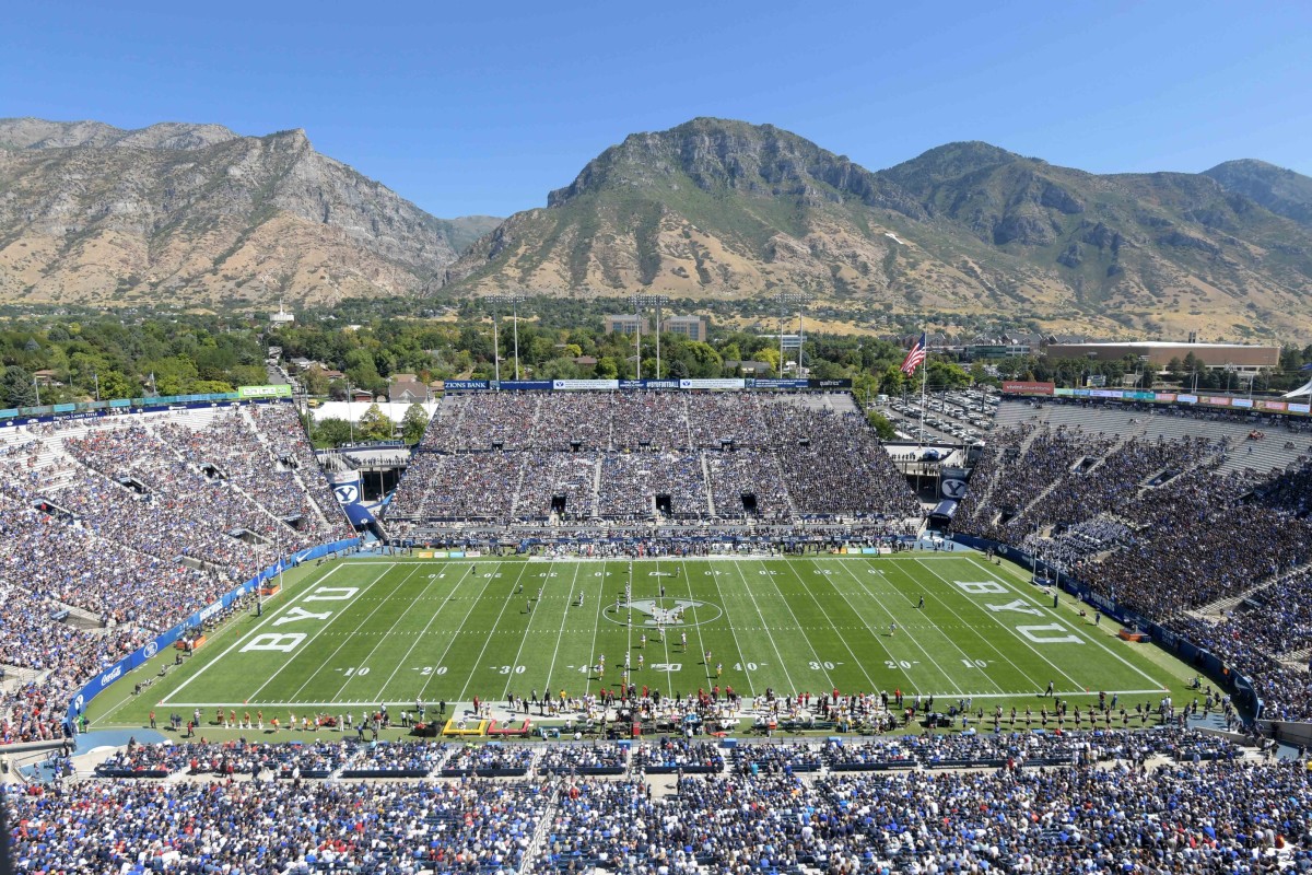 Sep 14, 2019; Provo, UT, USA; General overall view of LaVell Edwards Stadium during an NCAA football game between the Brigham Young Cougars and the Southern California Trojans.