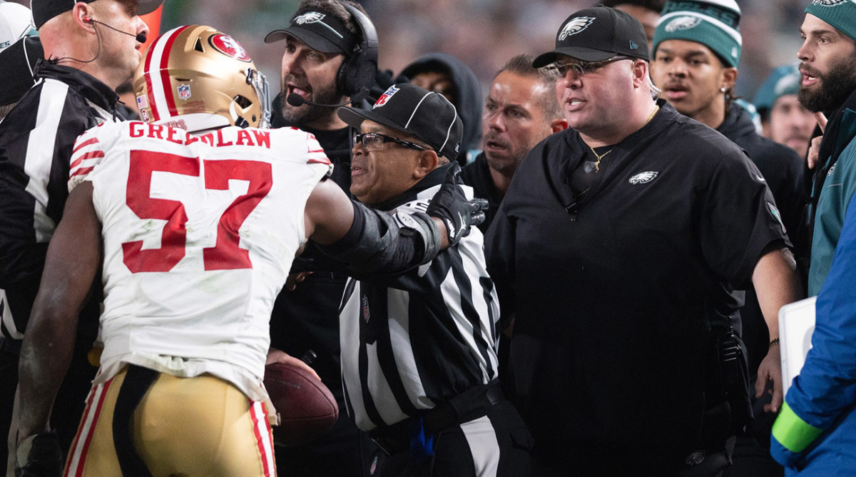 49ers linebacker Dre Greenlaw has an altercation with Philadelphia Eagles staff member Dom DiSandro.