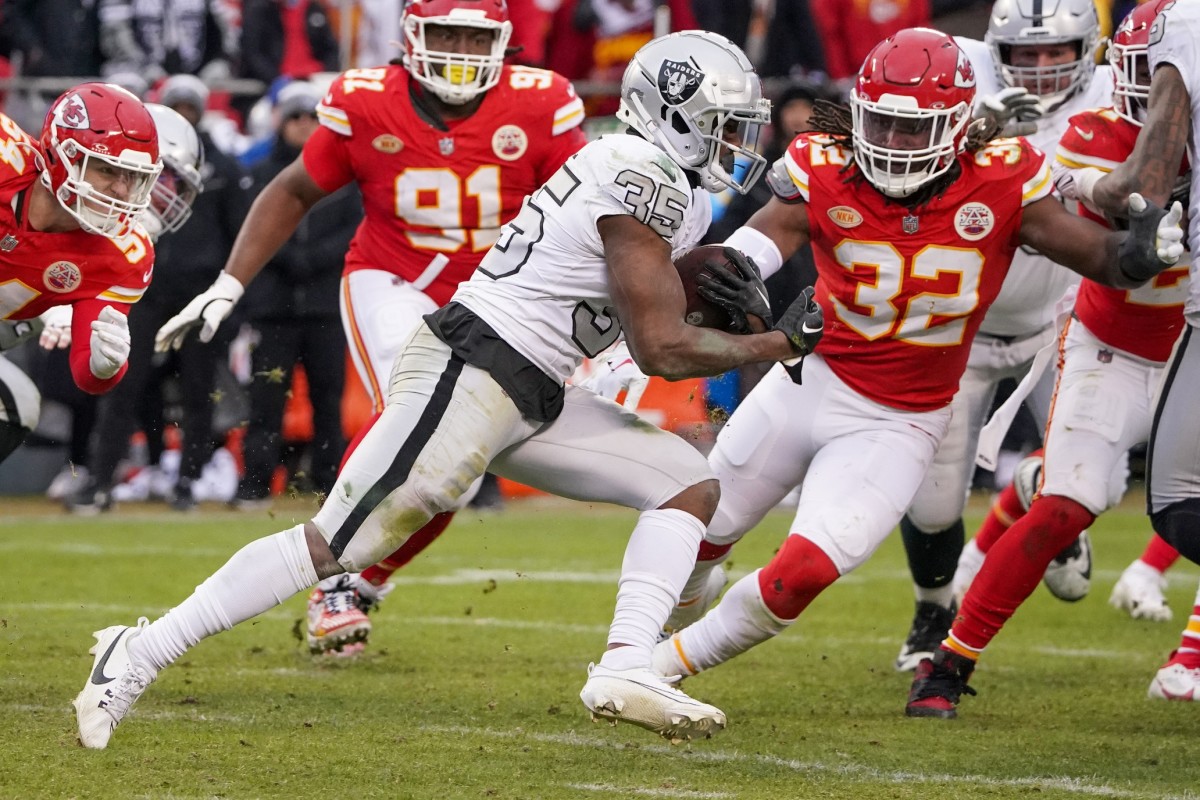Las Vegas Raiders running back Zamir White stepped up in Josh Jacobs' absence against the Kansas City Chiefs.