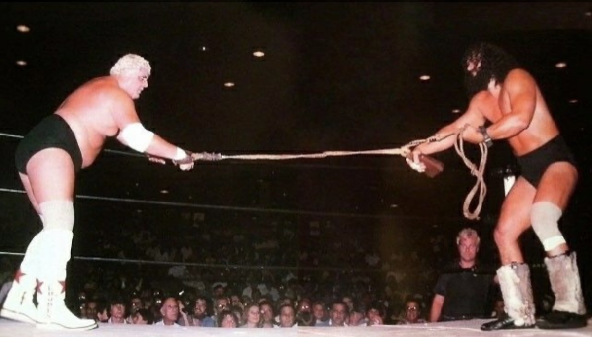 Dusty Rhodes defeated Bruiser Brody in a bull rope match in 1982…