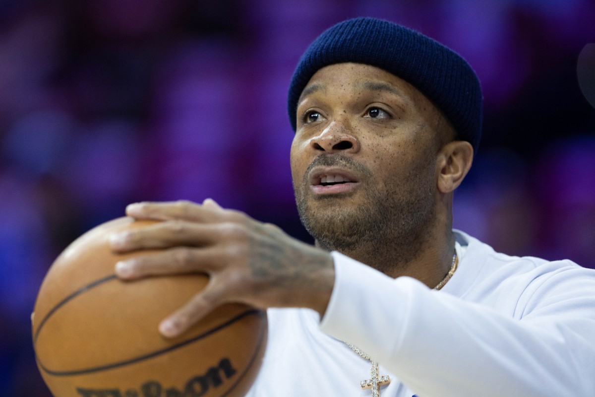 Philadelphia 76ers forward P.J. Tucker warms up before game six of the 2023 NBA playoffs against the Boston Celtics