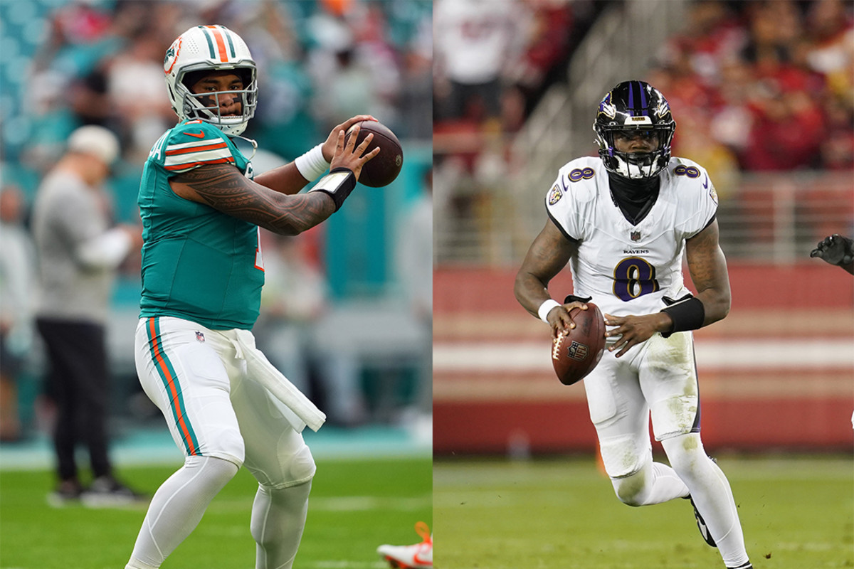 Miami Dolphins quarterback Tua Tagovailoa (left) and Baltimore Ravens signal-caller Lamar Jackson (right). 