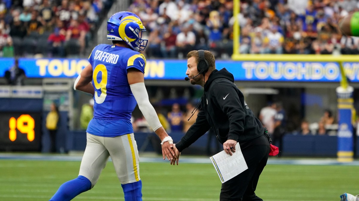 Los Angeles Rams coach Sean McVay and quarterback Matthew Stafford during a game against the New Orleans Saints.