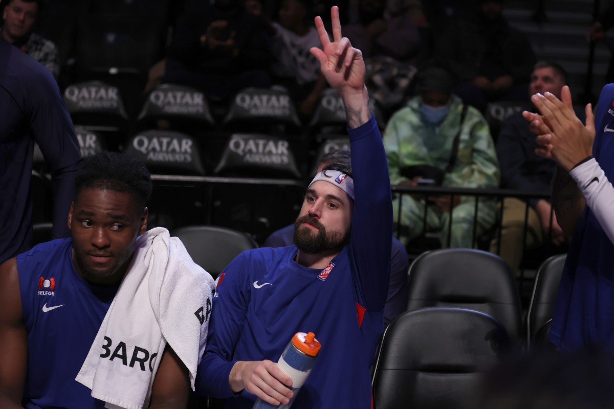 Detroit Pistons forward Joe Harris (31) acknowledges the fans after a tribute video during game against the Nets