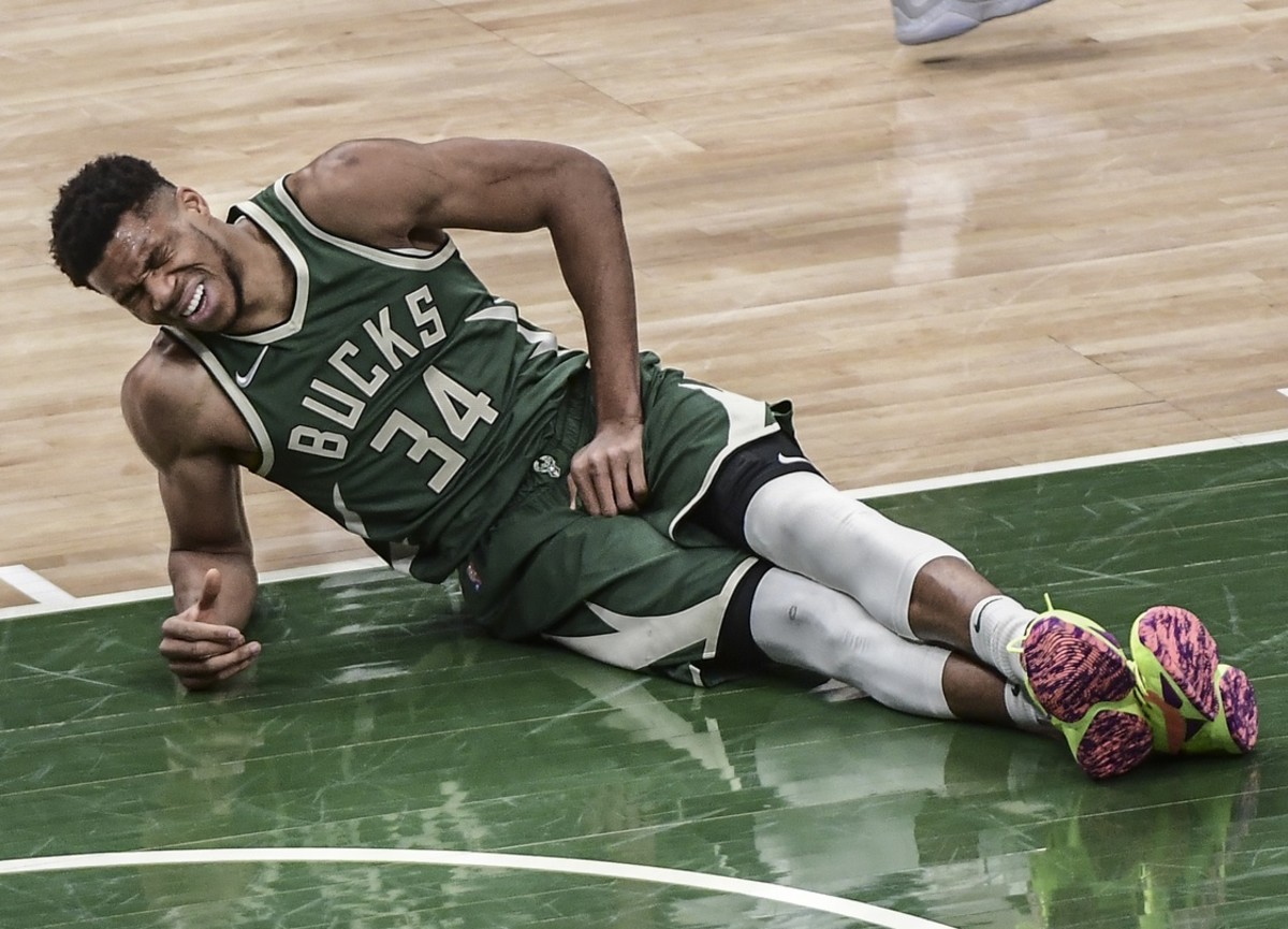 Giannis Antetokounmpo reacts to facing a Brooklyn Nets team