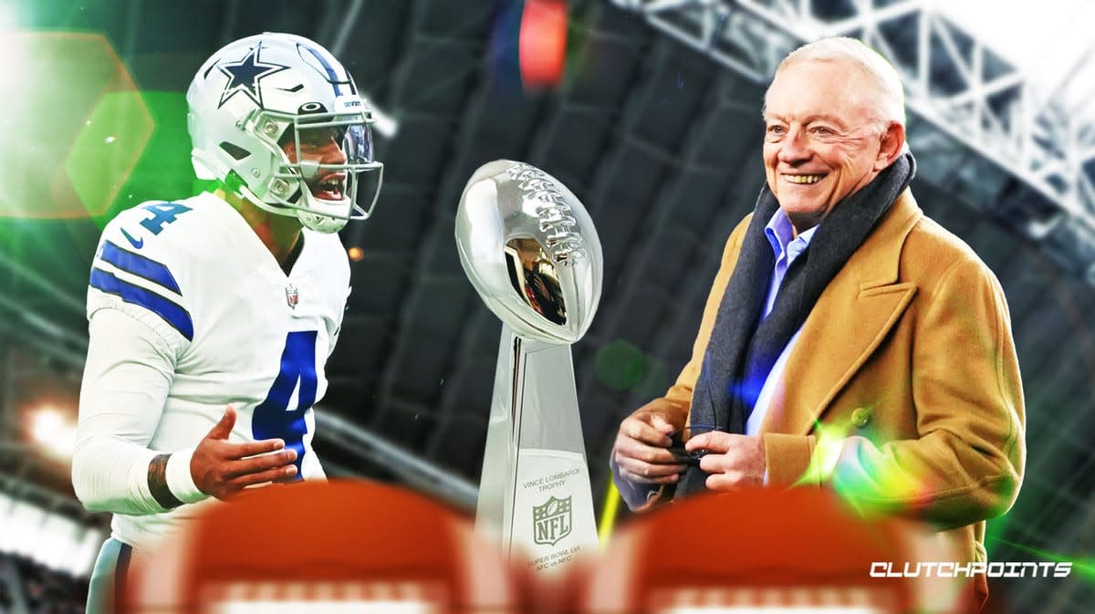Dallas Cowboys quarterback Dak Prescott (left) and owner Jerry Jones (right).