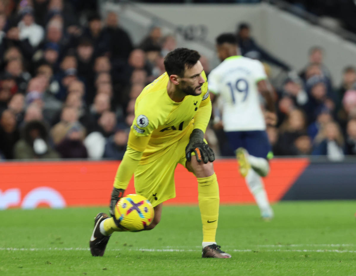 Hugo Lloris pictured playing for Tottenham Hotspur against Arsenal in January 2023