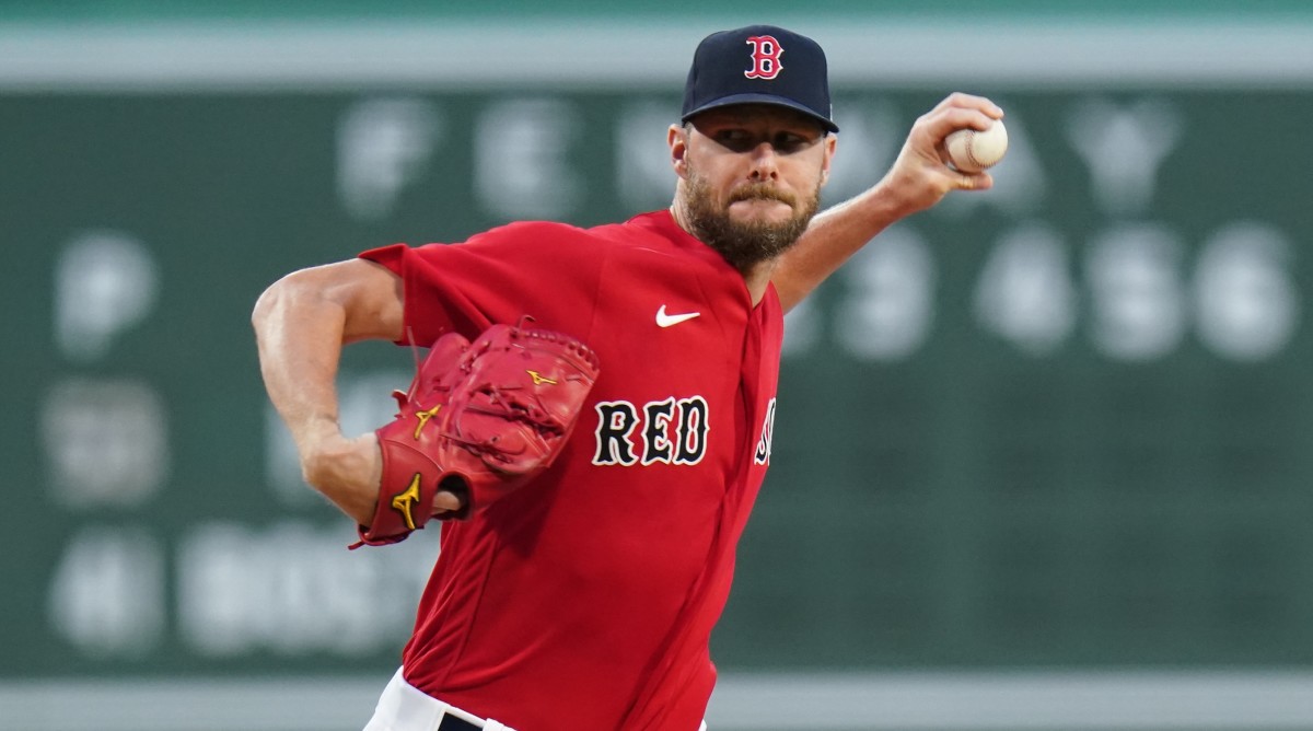 Boston Red Sox starting pitcher Chris Sale throws a pitch during a game against the Houston Astros.