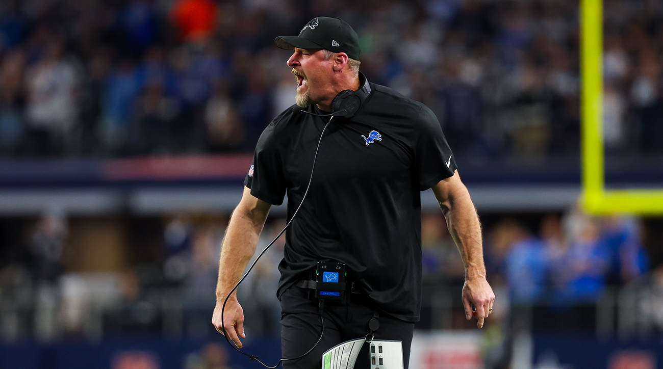 Detroit Lions coach Dan Campbell reacts during the fourth quarter against the Dallas Cowboys at AT&T Stadium.