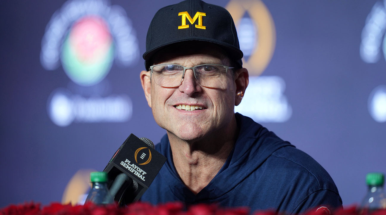 Jim Harbaugh at a press conference leading up to the Rose Bowl