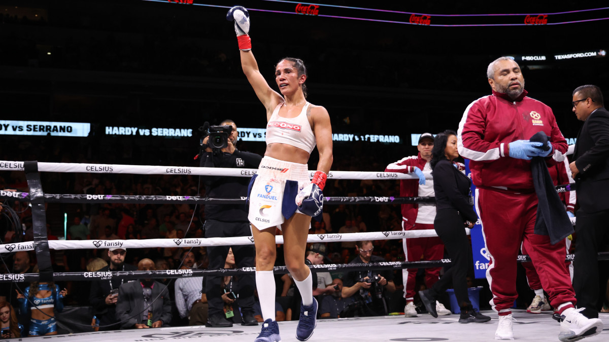 Amanda Serrano reacts after the fight against Heather Hardy.