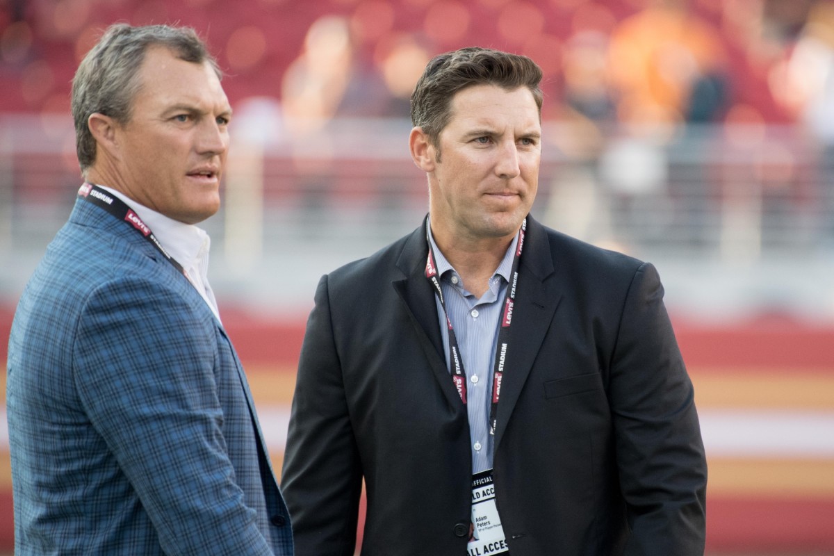 San Francisco 49ers GM John Lynch and assistant GM Adam Peters have worked together on building the 49ers’ roster.