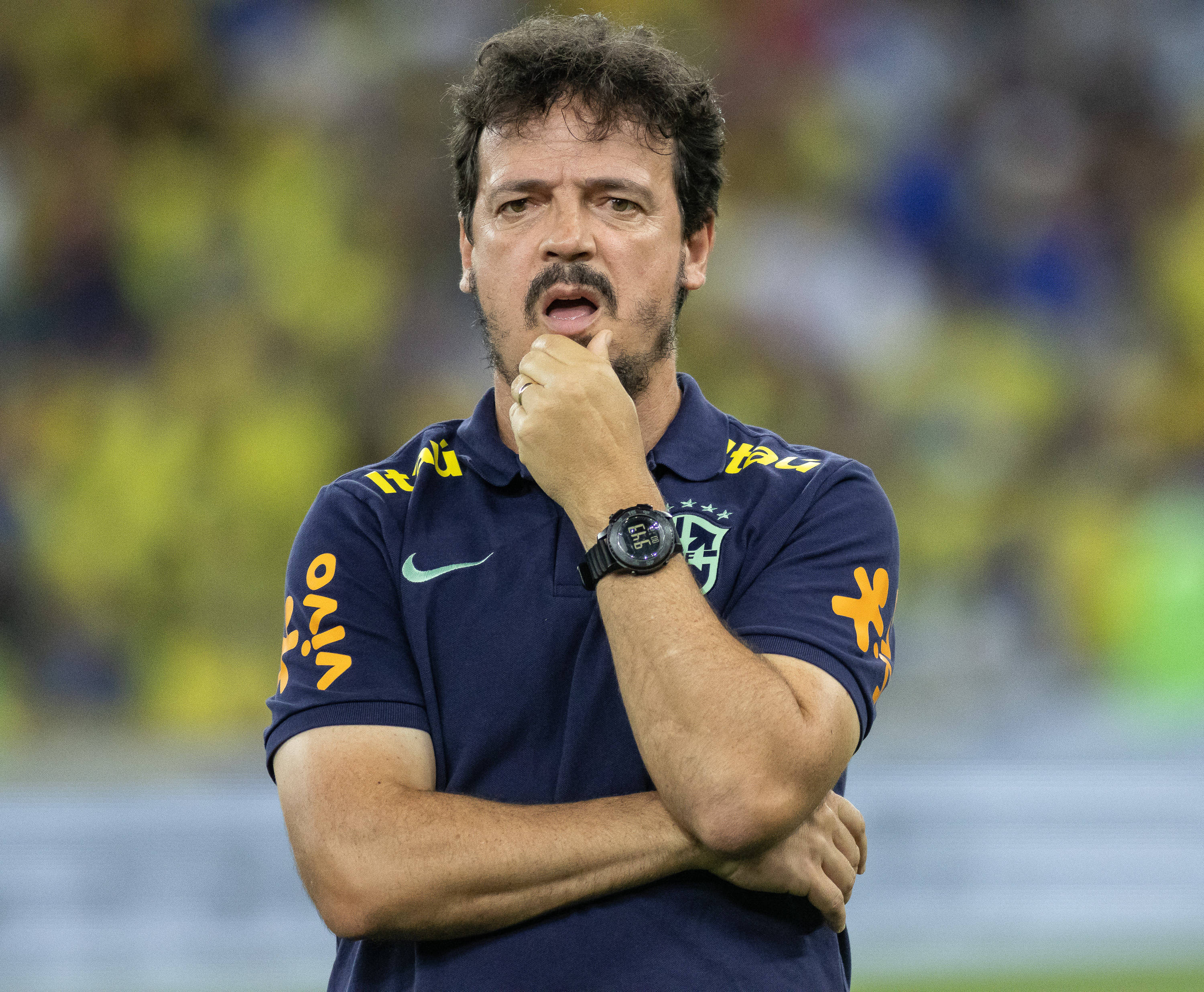 Interim Brazil coach Fernando Diniz pictured in November 2023 during a 1-0 home loss to Argentina in Rio de Janeiro
