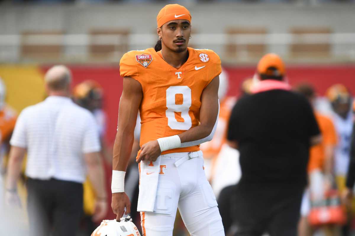 Tennessee Volunteers QB Nico Iamaleava before the win over Iowa. (Photo by Saul Young of the News Sentinel)