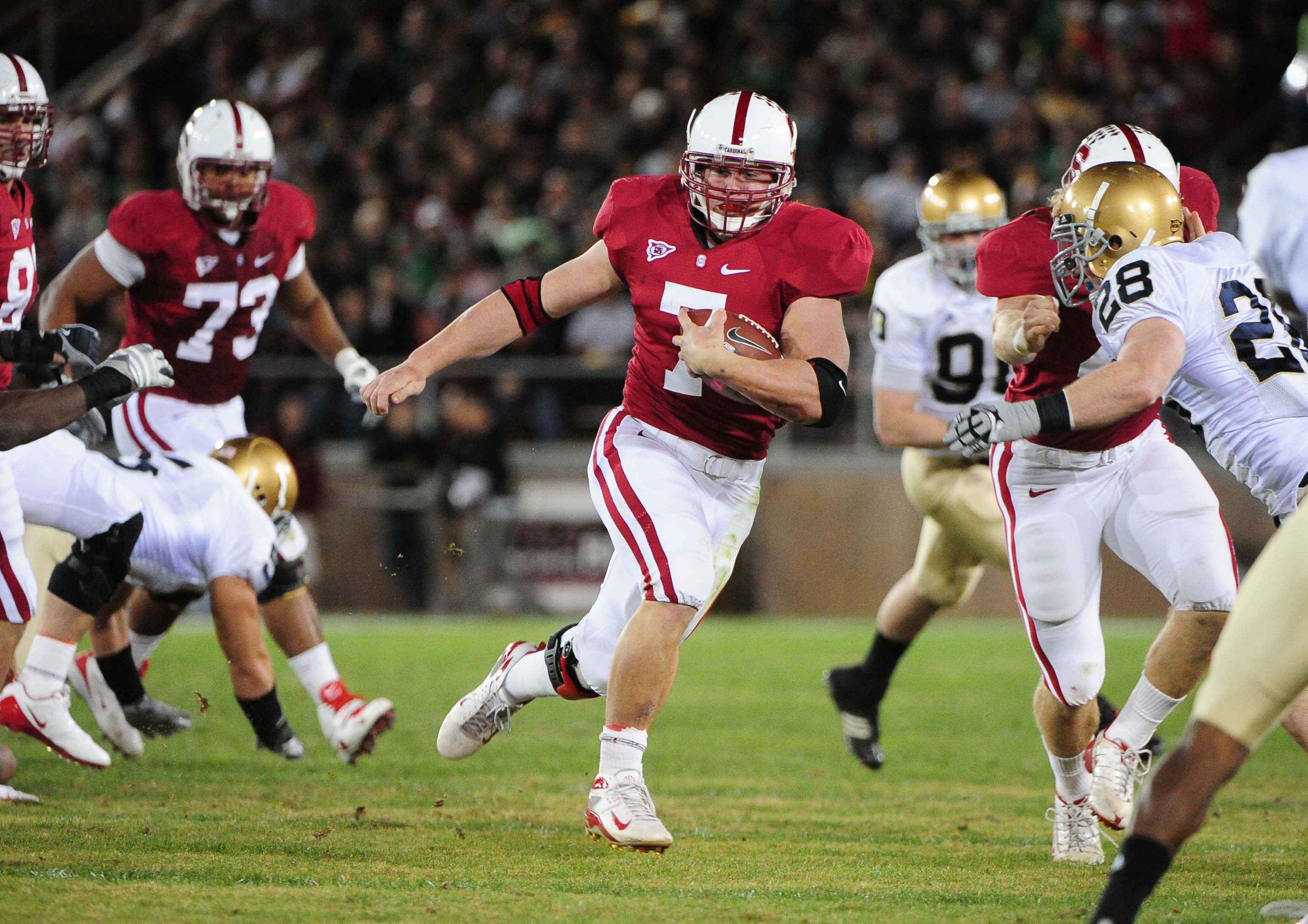 November 28, 2009; Stanford, CA, USA; Stanford Cardinal running back Toby Gerhart (7) carries the ball during the first quarter against the Notre Dame Fighting Irish at Stanford Stadium. The Fighting Irish defeated the Cardinal 45-38. Mandatory Credit: Kyle Terada-USA TODAY Sports