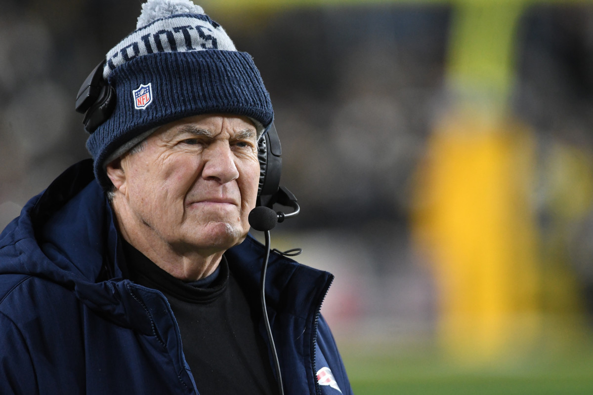 Dec 7, 2023; Pittsburgh, Pennsylvania, USA; New England Patriots head coach Bill Belichick walks the sidelines against the Pittsburgh Steelers during the fourth quarter at Acrisure Stadium.