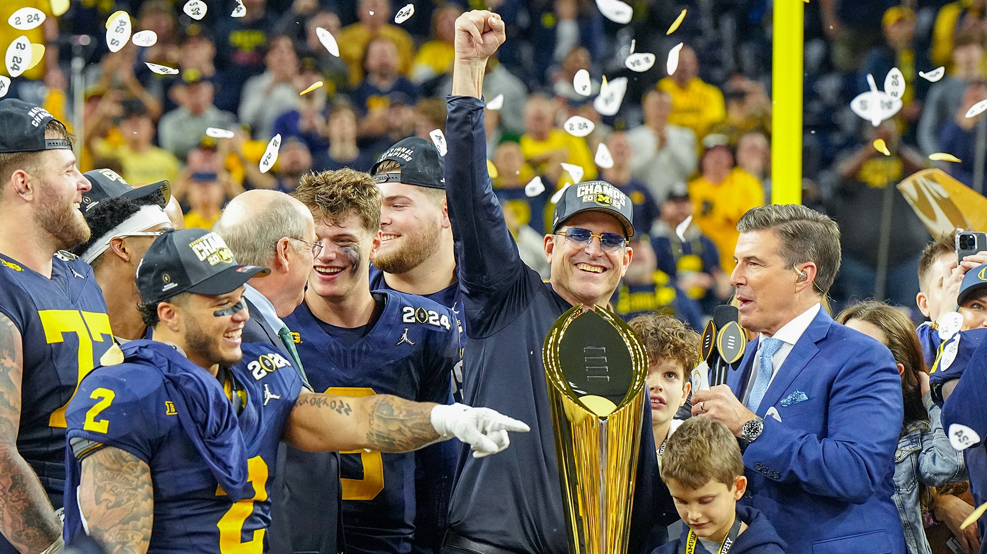 Michigan Wolverines celebrate winning the 2024 CFP national championship