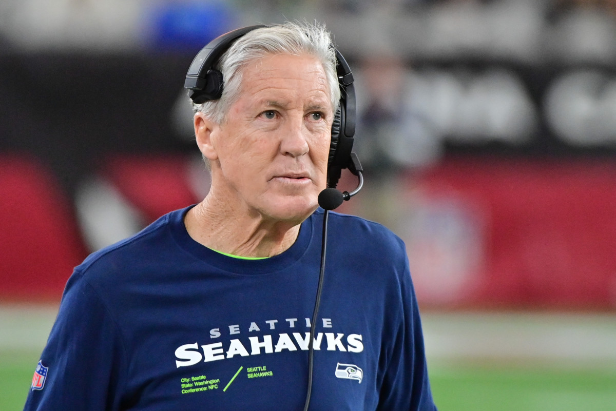 Seattle Seahawks head coach Pete Carroll looks on in the second half against the Arizona Cardinals at State Farm Stadium.