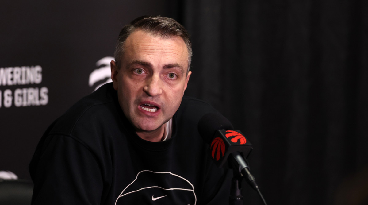 Jan 9, 2024; Los Angeles, California, USA; Toronto Raptors head coach Darko Rajakovic speaks to media before the game against the Los Angeles Lakers at Crypto.com Arena.