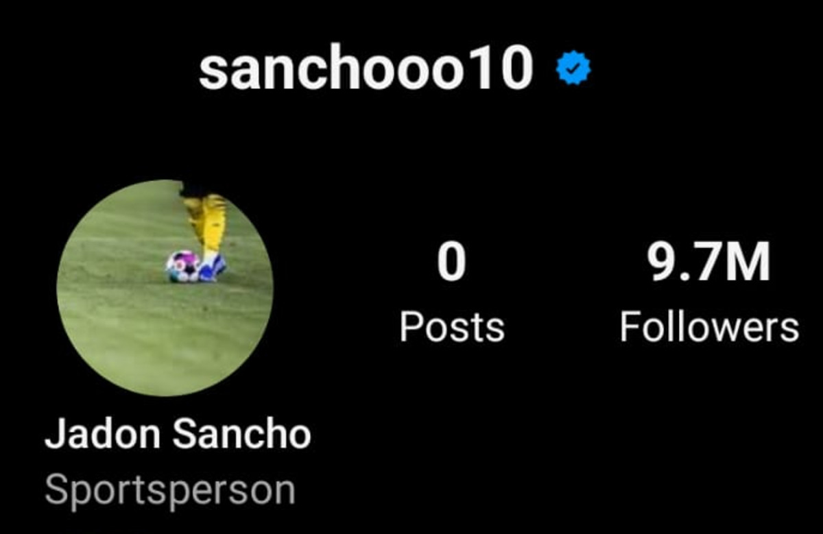 A screenshot of Jadon Sancho's Instagram account taken after it was reactivated in January 2024 ahead of his loan move from Manchester United to Borussia Dortmund
