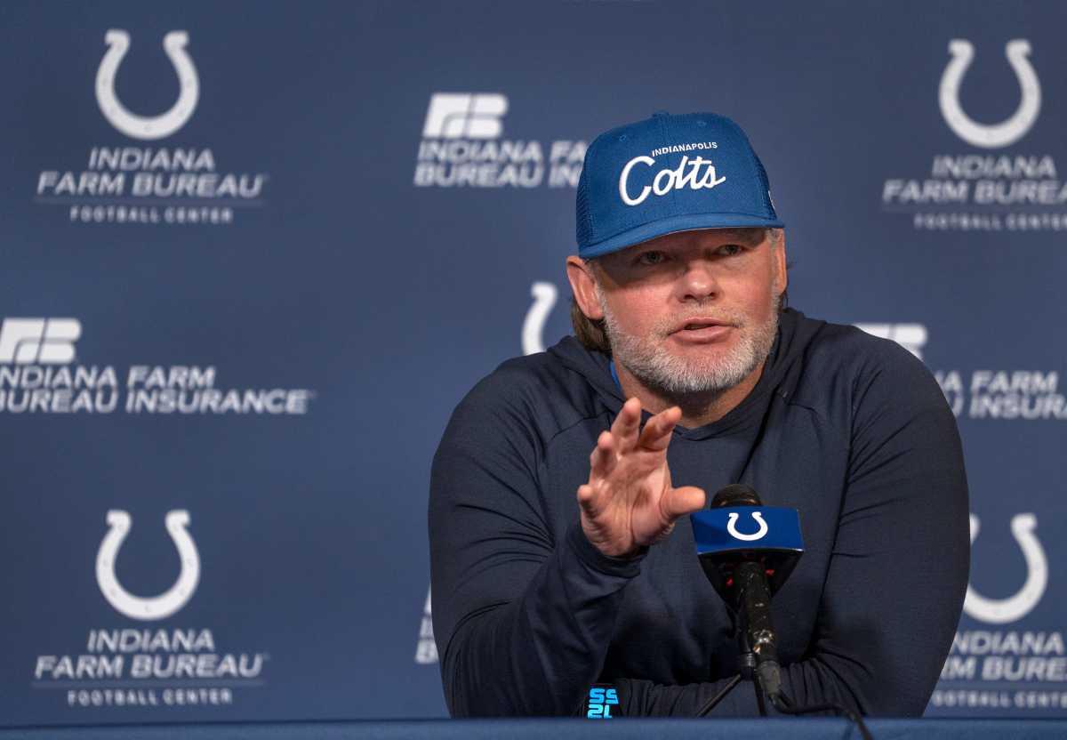 Indianapolis Colts General Manager Chris Ballard speaks to the media Thursday, Jan. 11, 2024 at the Indiana Farm Bureau Football Center, the Colts Complex.