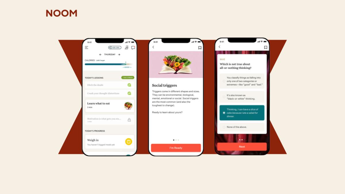 Screenshots of Noom diet and nutrition app