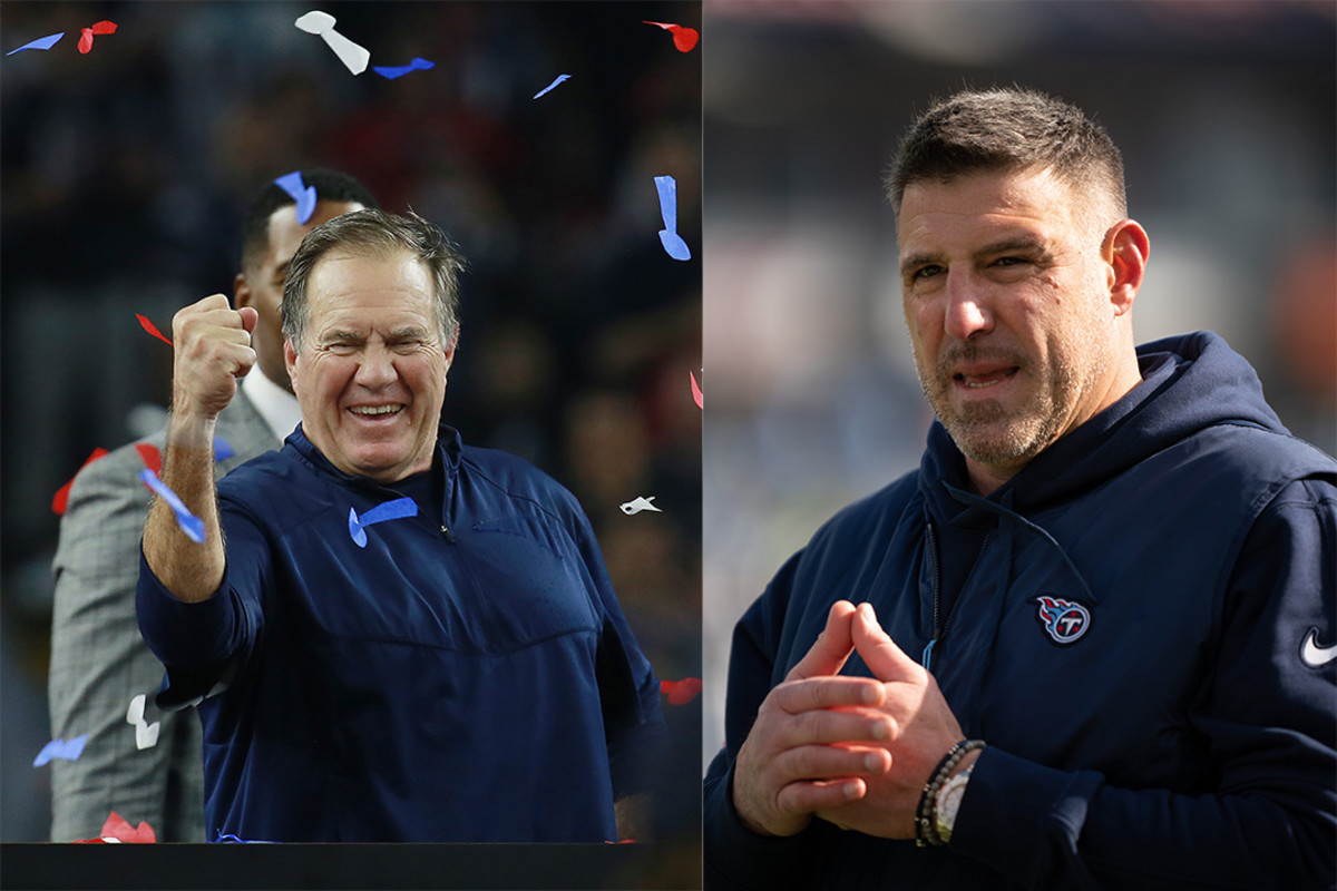 Both Bill Belichick (left) and Mike Vrabel (right) are still available to be hired by the Atlanta Falcons as their next coach.