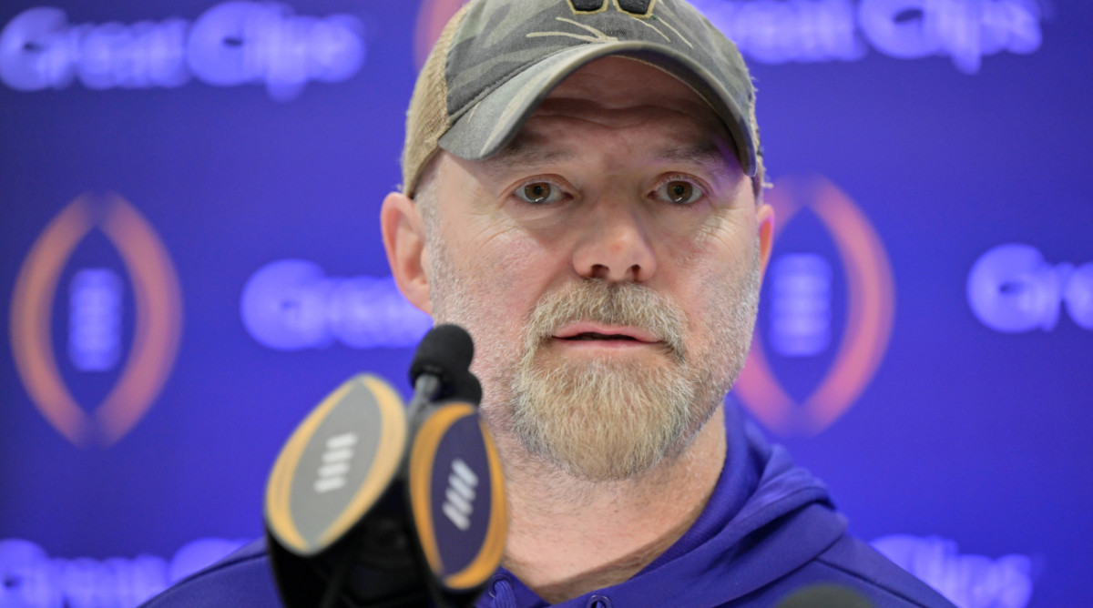 Washington offensive coordinator Ryan Grubb speaks to the media ahead of the College Football Playoff national championship.