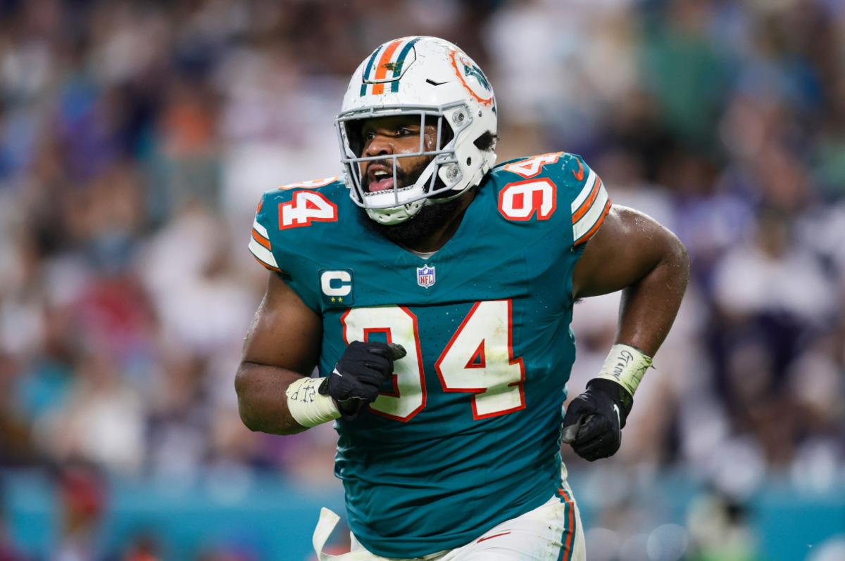 Miami Dolphins defensive tackle Christian Wilkins (94) looks on against the Dallas Cowboys during the second quarter at Hard Rock Stadium.