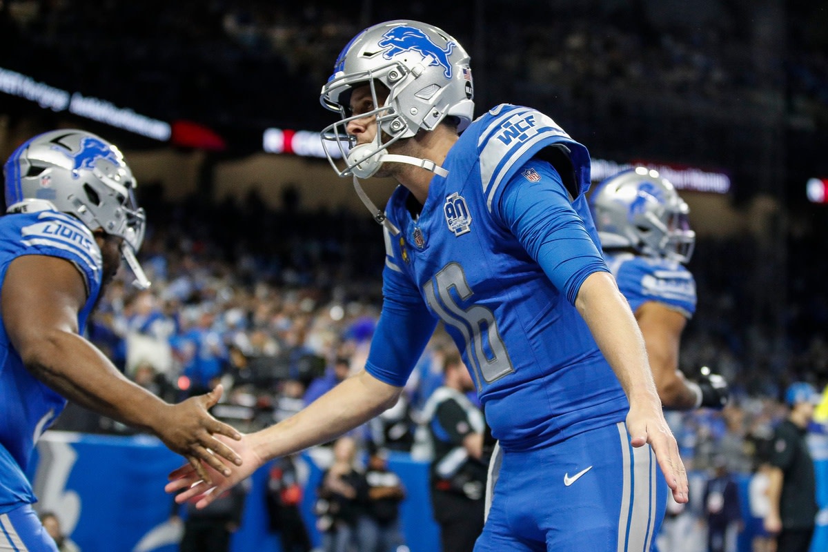 Lions quarterback Jared Goff led Detroit past the Los Angeles Rams in the NFC wild-card round Sunday night.