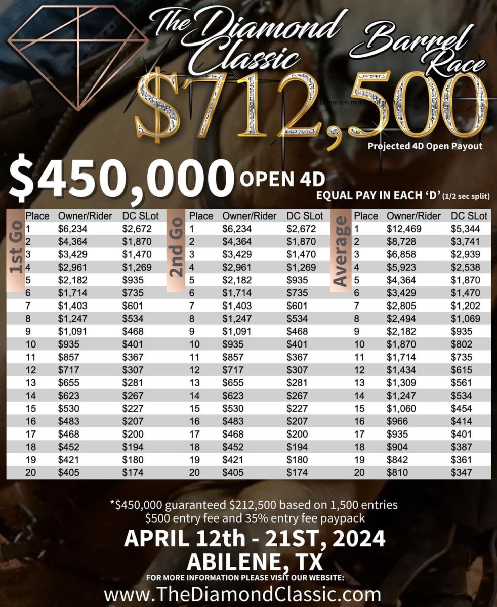 The Open 4D is open to riders and horses of all ages paid into Diamond Classic.