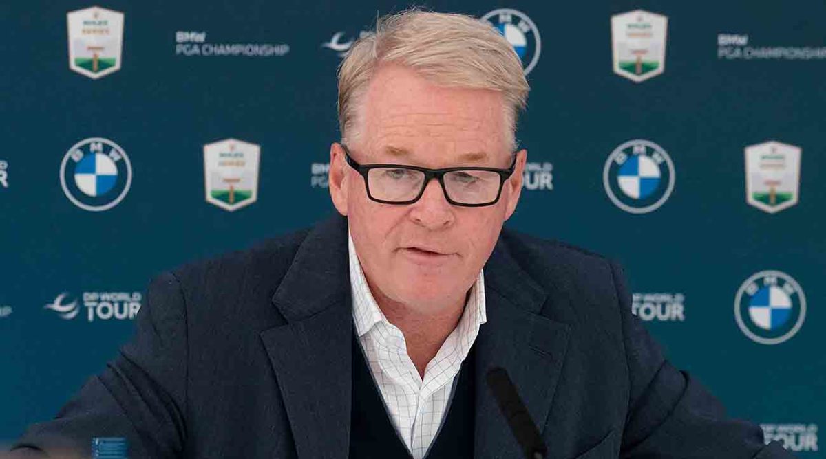 DP World Tour CEO Keith Pelley is pictured during a press conference at the 2022 BMW PGA Championship Celebrity Pro-Am at Wentworth Club, Virginia Water, United Kingdom.