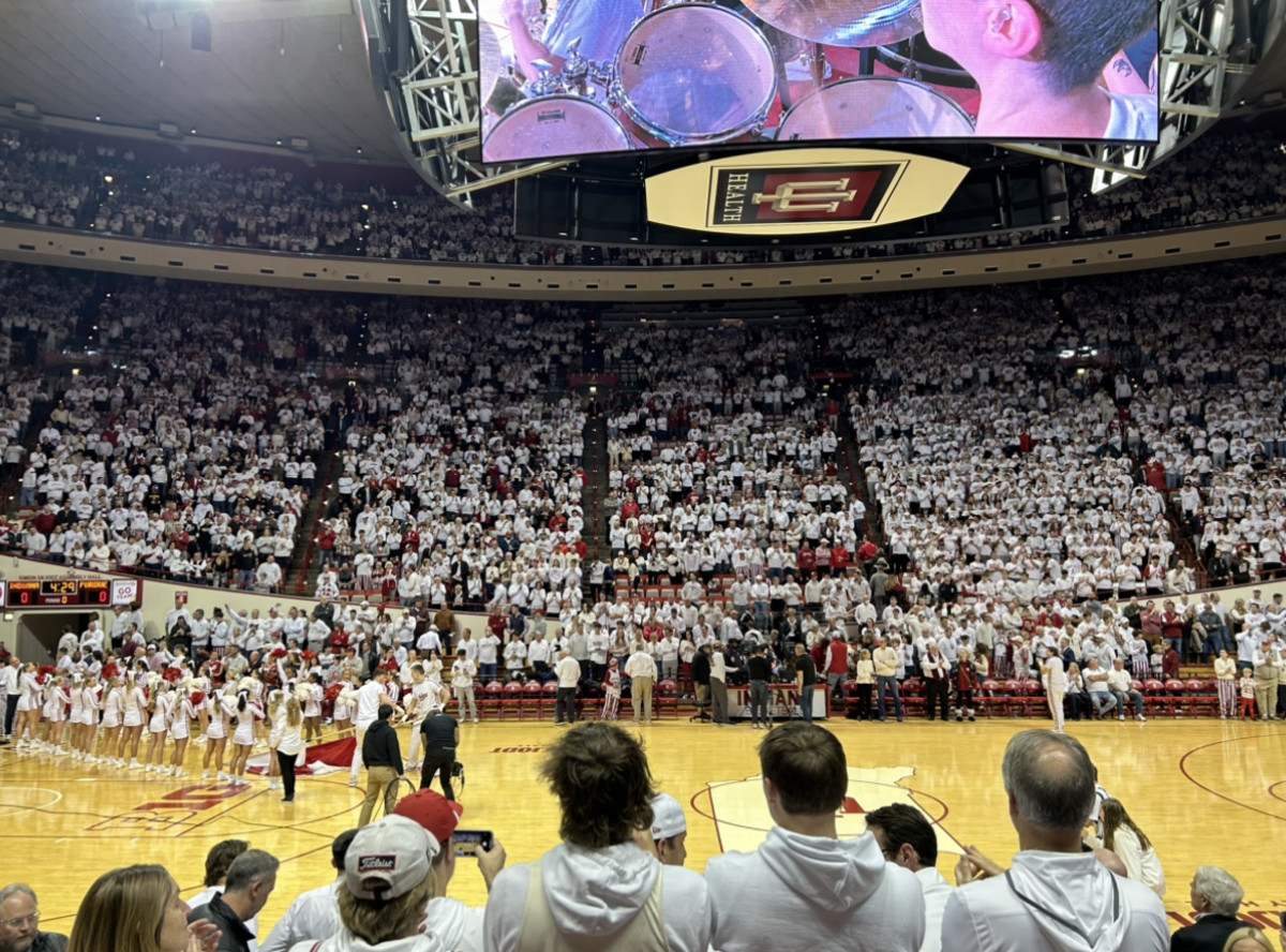 Indiana fans are decked out in white for Tuesday's rivalry game against Purdue at Assembly Hall.