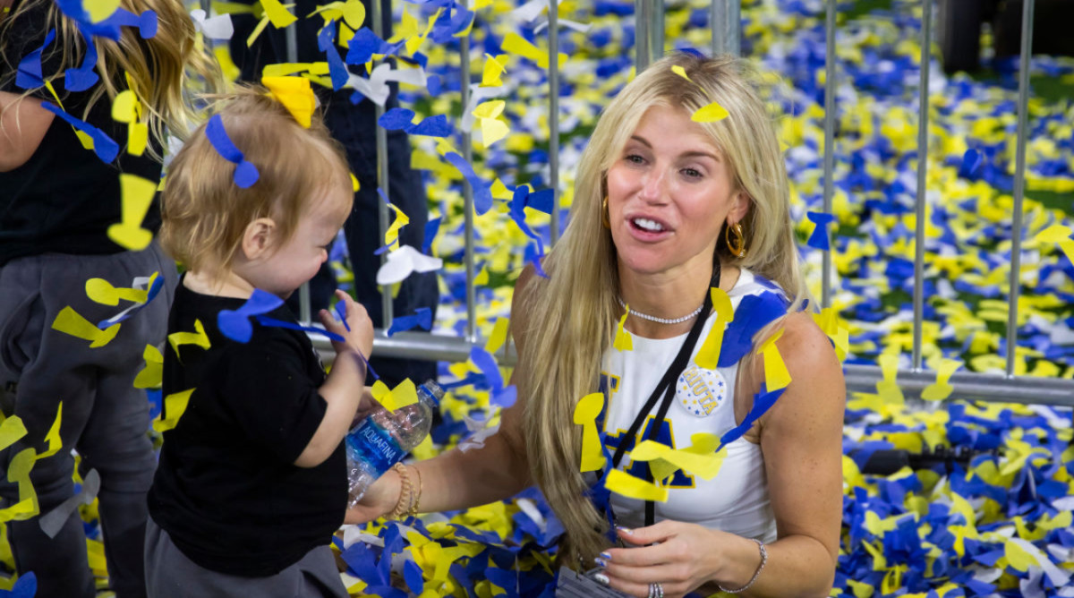 Kelly Stafford after the Rams’ 23–20 win over the Bengals in Super Bowl LVI on Feb. 13, 2022.