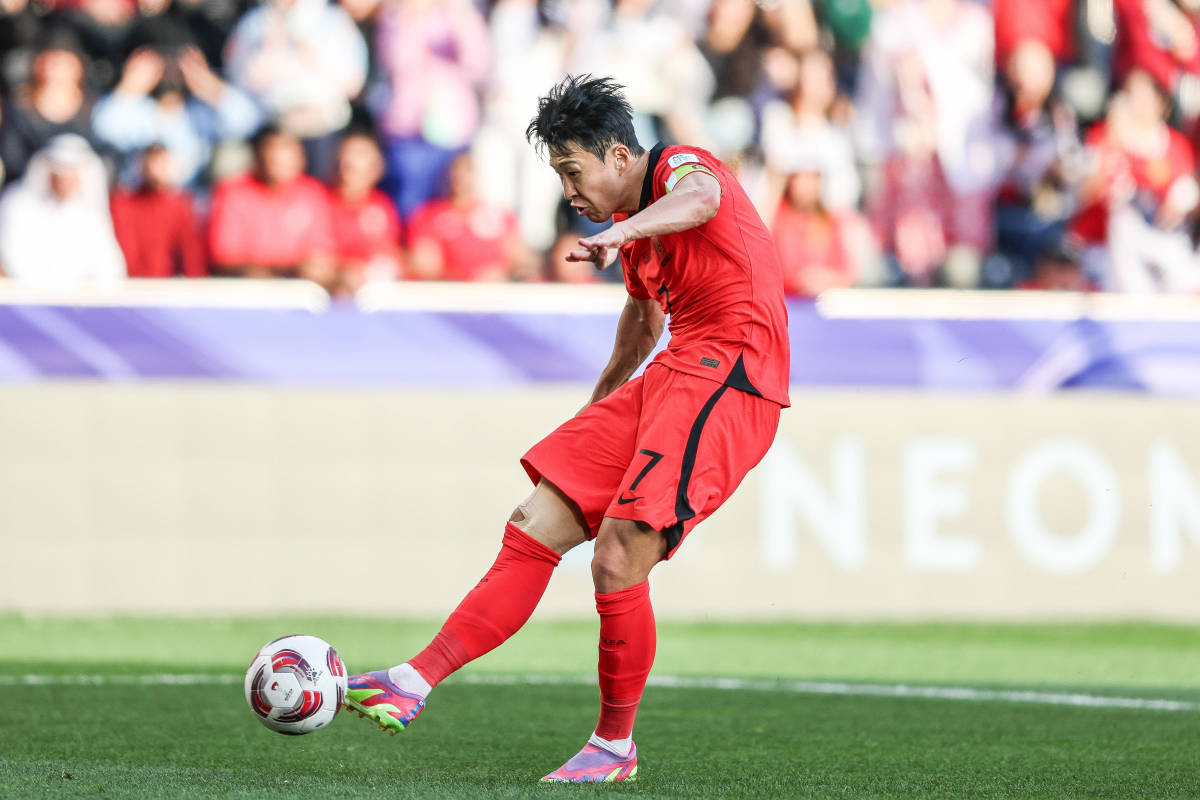 Son Heung-min pictured in action for South Korea against Bahrain at the 2023 AFC Asian Cup