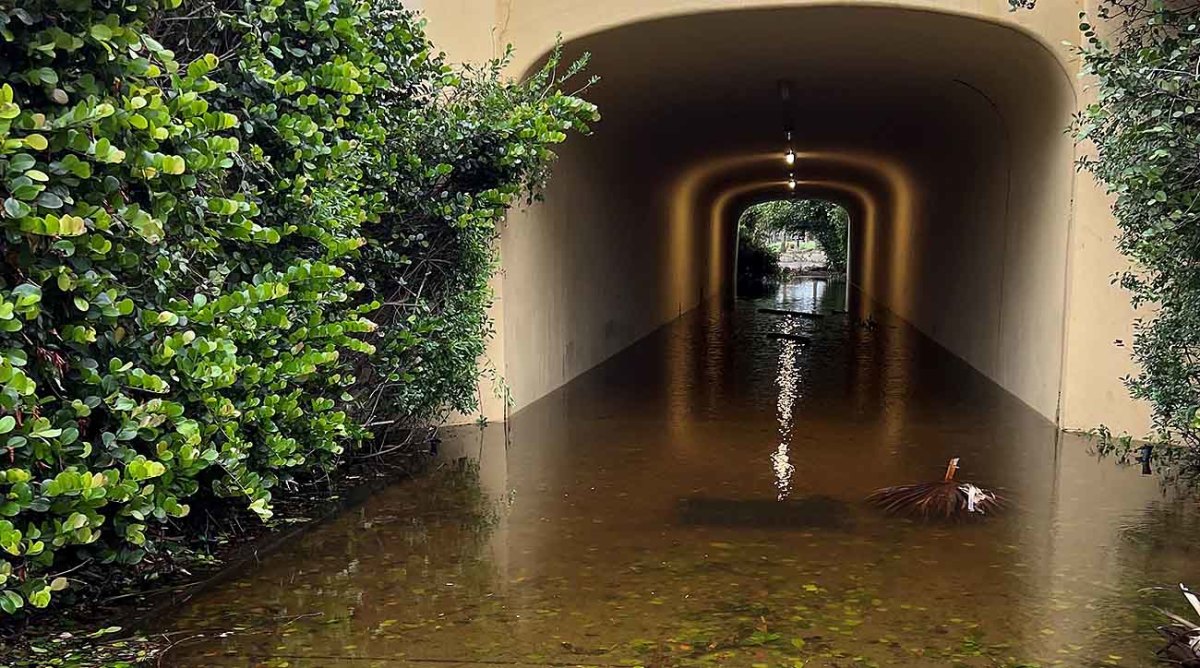 A flooded golf cart tunnel is shown at Tiburon Golf Club at The Ritz-Carlton Golf Resort in Naples, Florida.