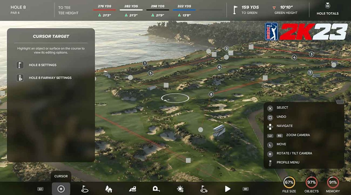 Game targets are shown in a screenshot from the PGA Tour 2K23 video game.