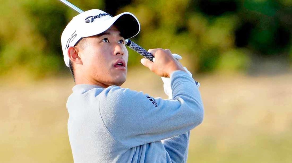 Collin Morikawa watches a shot in the second round of the 2022 British Open.