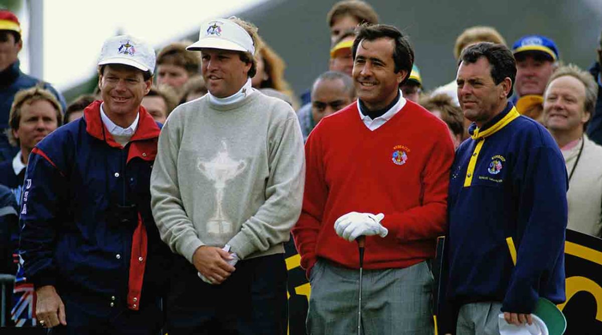 Ryder Cup golfers (left to right) Tom Watson (U.S. captain), Jim Gallagher Jnr, Severiano Ballesteros and Bernard Gallacher (European Captain) at The Belfry in 1993.