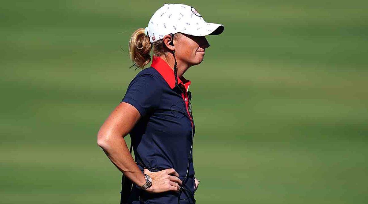 U.S. captain Stacy Lewis looks dejected during day three of the 2023 Solheim Cup at Finca Cortesin in Spain.