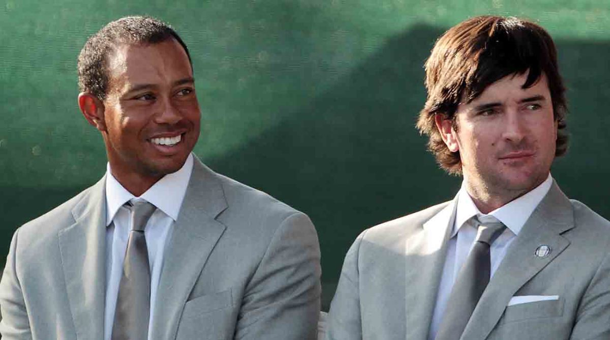 Tiger Woods and Bubba Watson at the 2012 Ryder Cup opening ceremony.