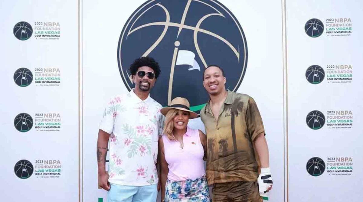 Jalen Rose, Stephanie Rawlings-Blake and Grant Williams are pictured at the NBPA Foundation golf invitational in July 2023.