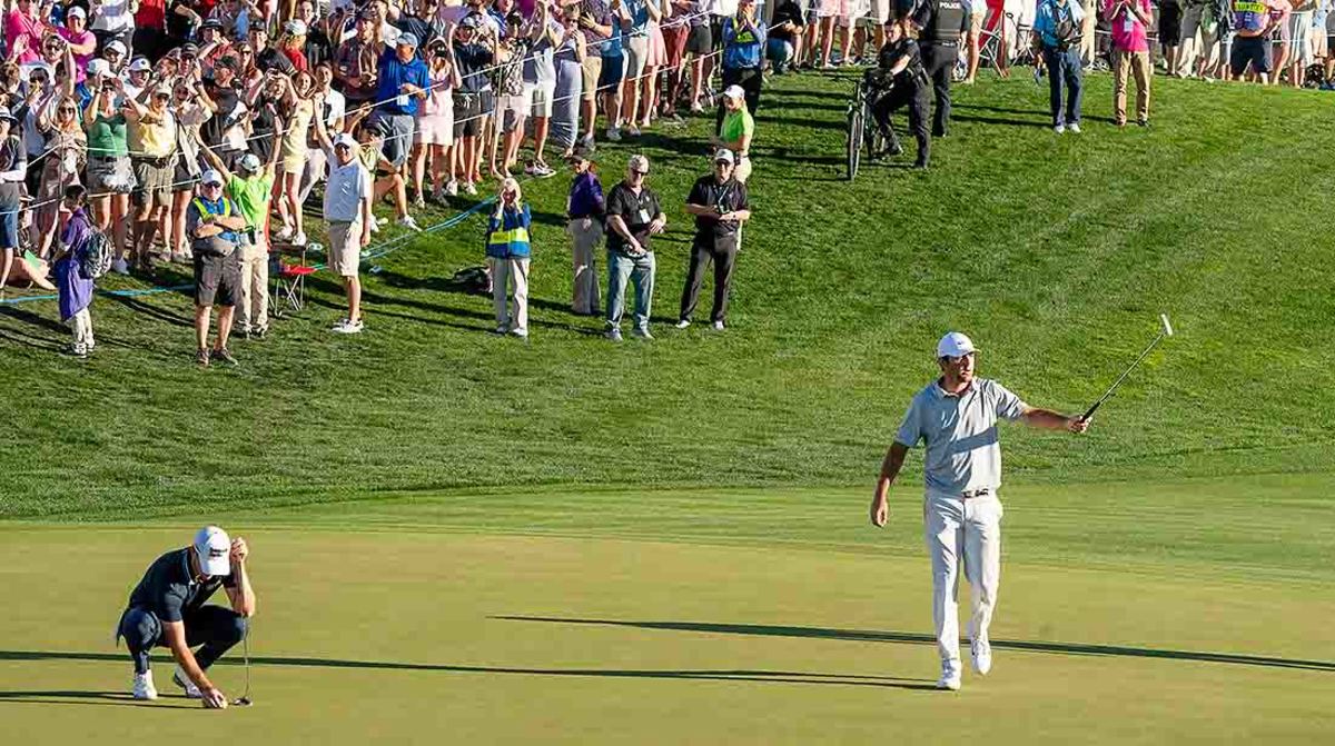 Scheffler jarred a 25-footer for birdie and won his title after Cantlay missed his own birdie chance.