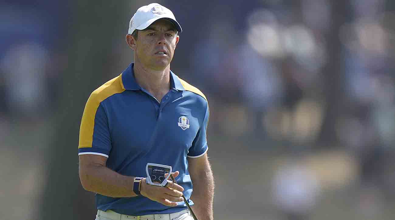 Europe's Rory McIlroy walks on the 2nd green during his singles match at the 2023 Ryder Cup.