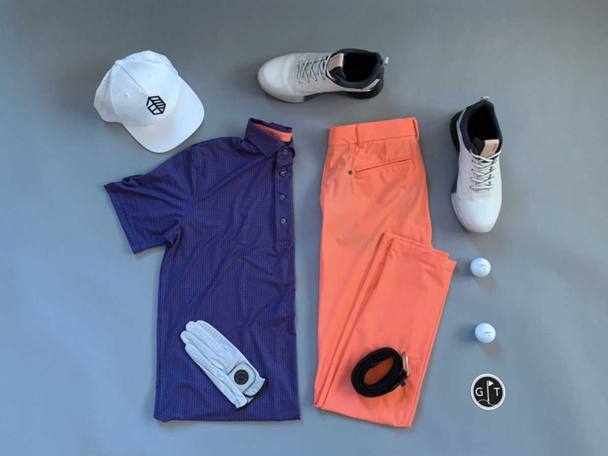 An energetic look with pieces from Greyson Clothiers, Ecco, Bonobos, Asher Golf, and Jones.