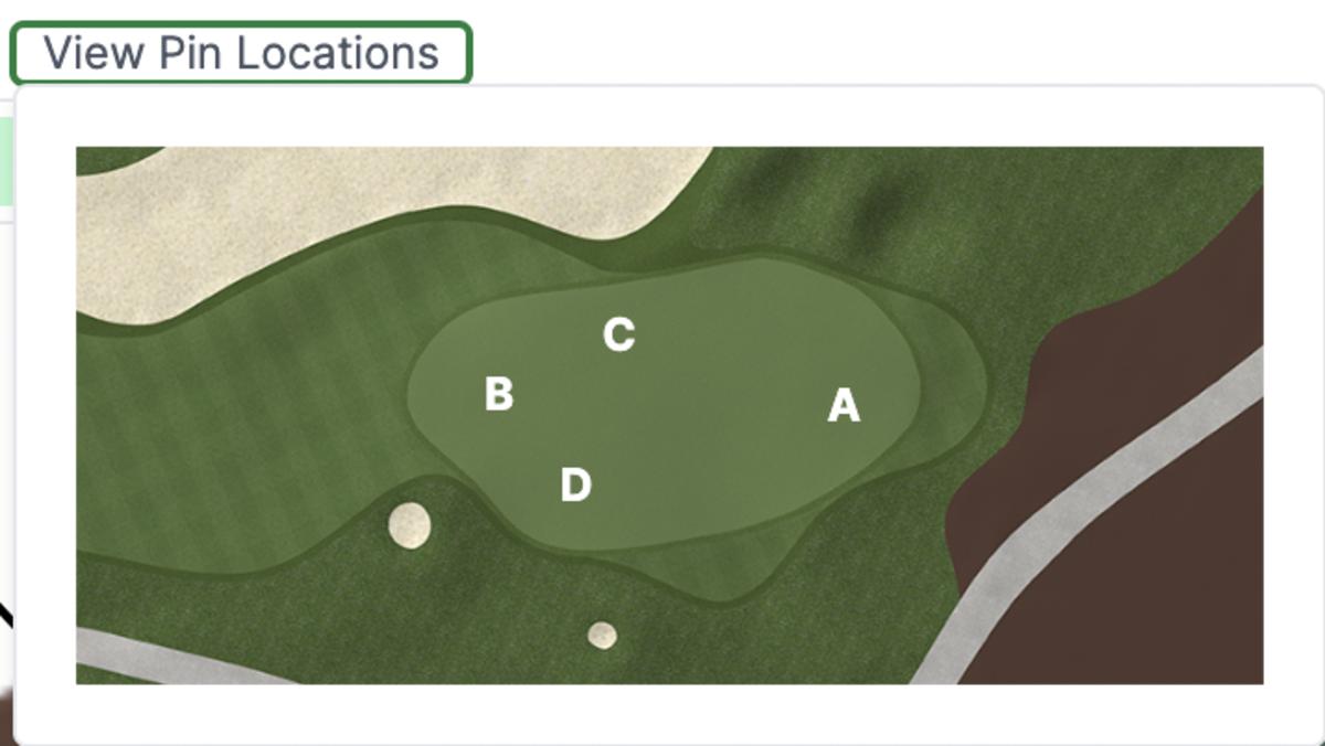 TourIQ breaks down hole strategy using four pin location options.