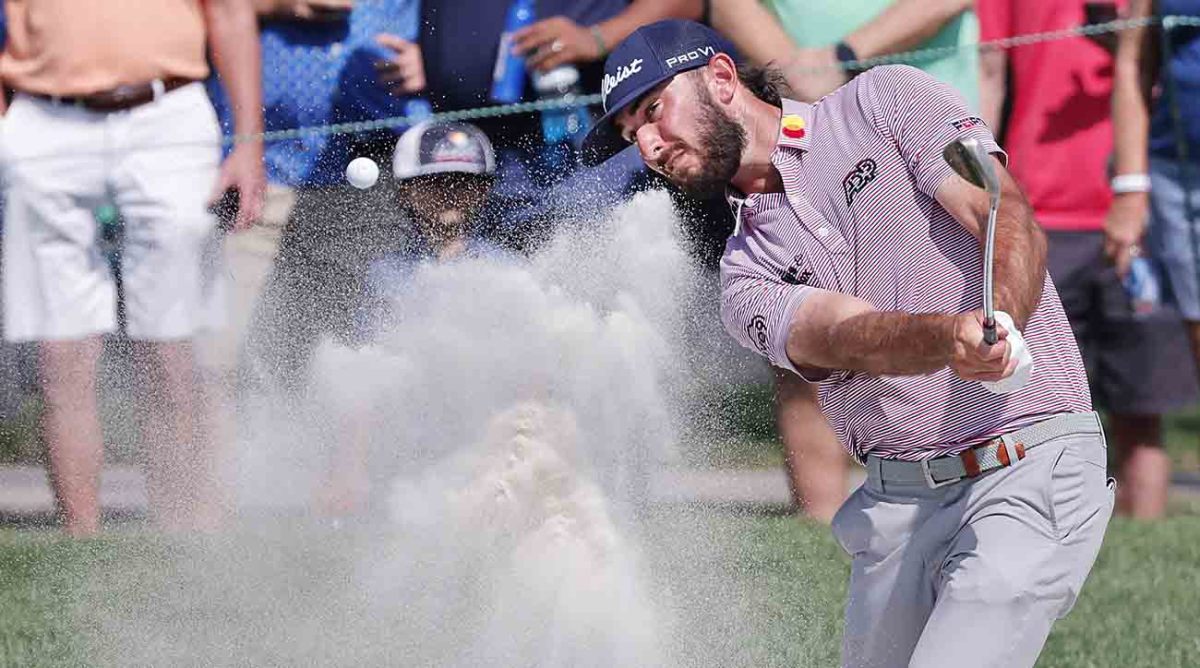 Max Homa plays from a bunker at the 2023 Arnold Palmer Invitational.