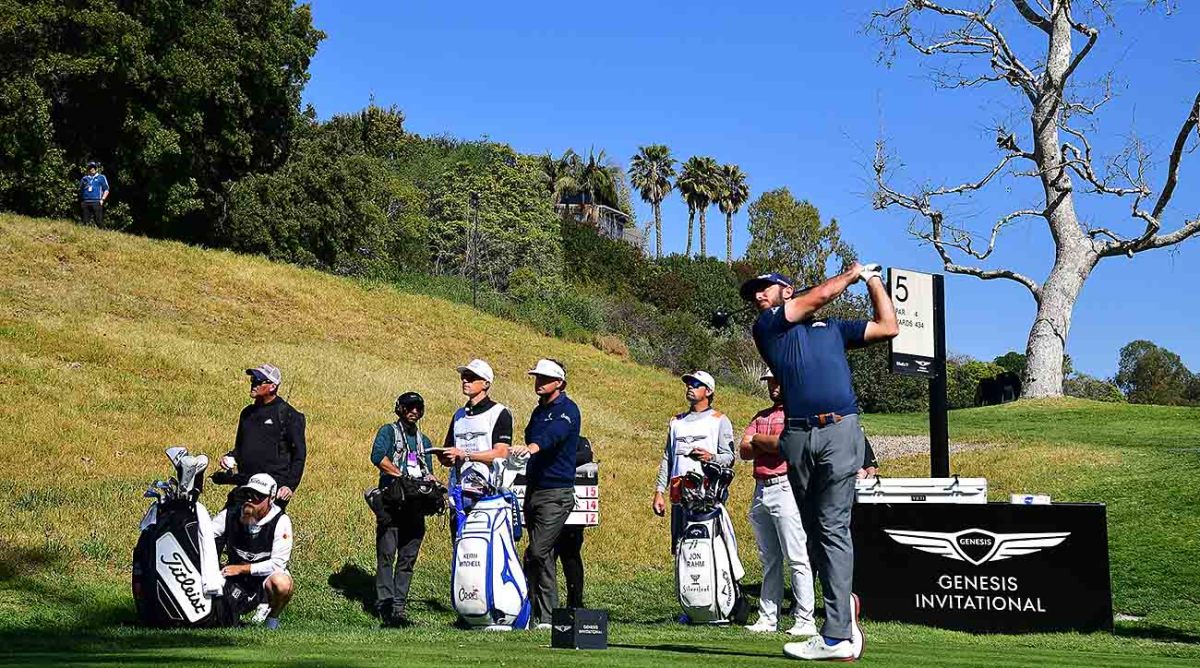 Max Homa tees off at the 2023 Genesis Invitational.