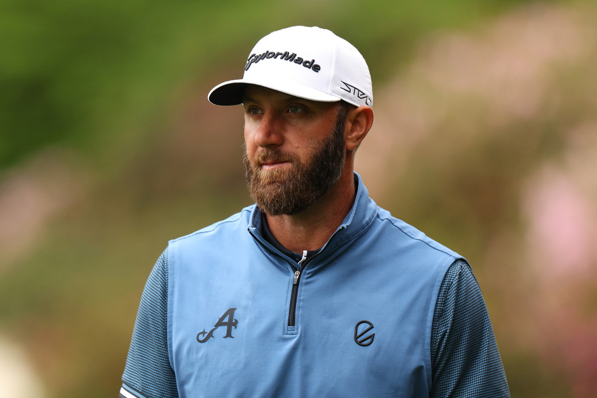 Dustin Johnson of the United States looks on from the 13th green during a practice round prior to the 2023 Masters Tournament at Augusta National Golf Club on April 03, 2023 in Augusta, Georgia.